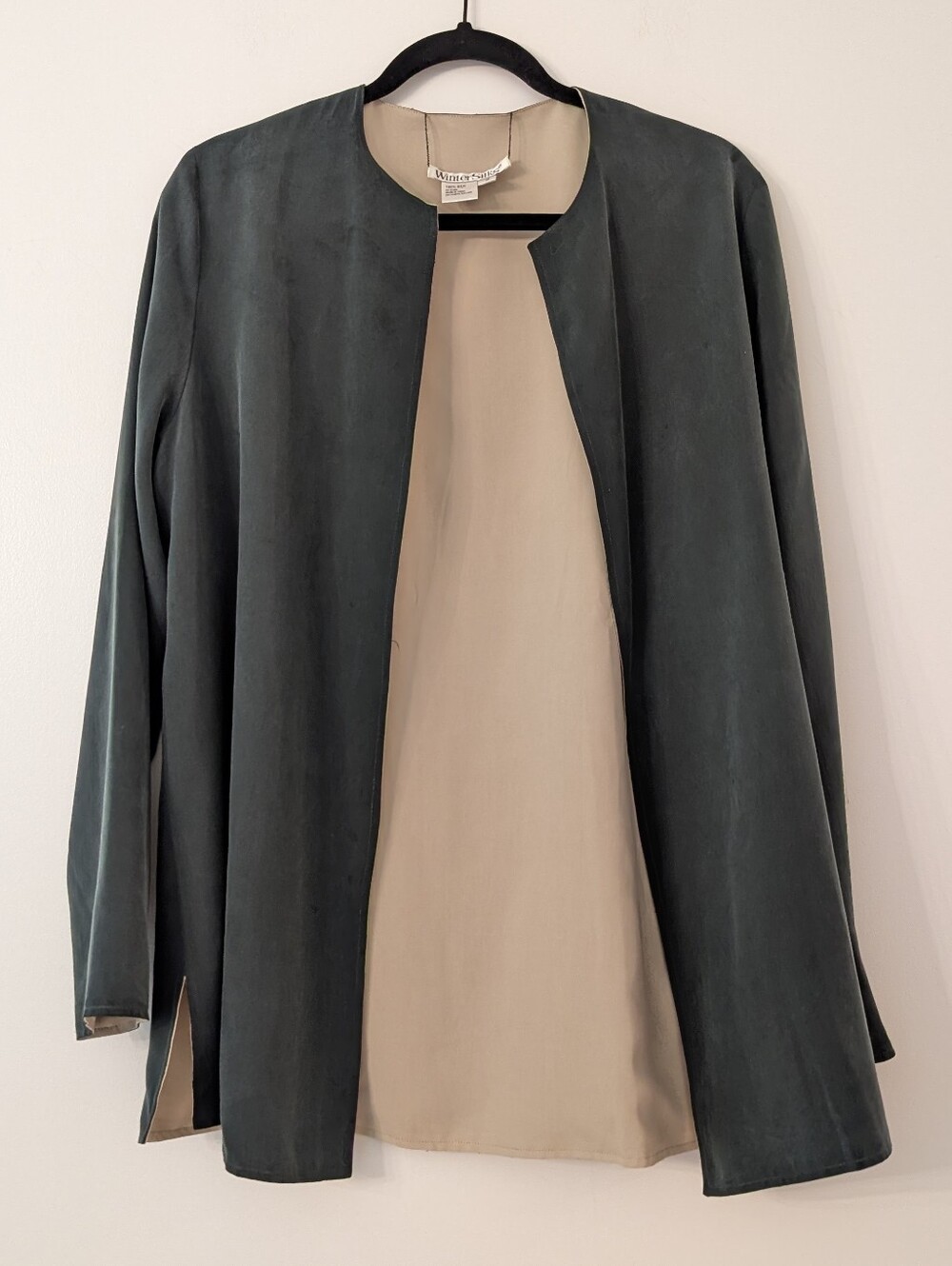 WinterSilks reversible cardigan tan and green